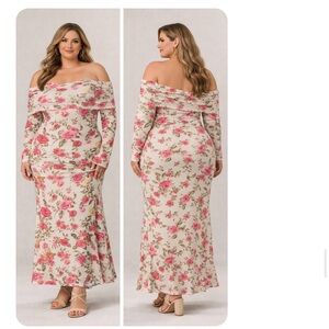 NWT Anthropologie AFRM Off-Floral Maxi Dress Off Shoulder Long Sleeve Rose 2X